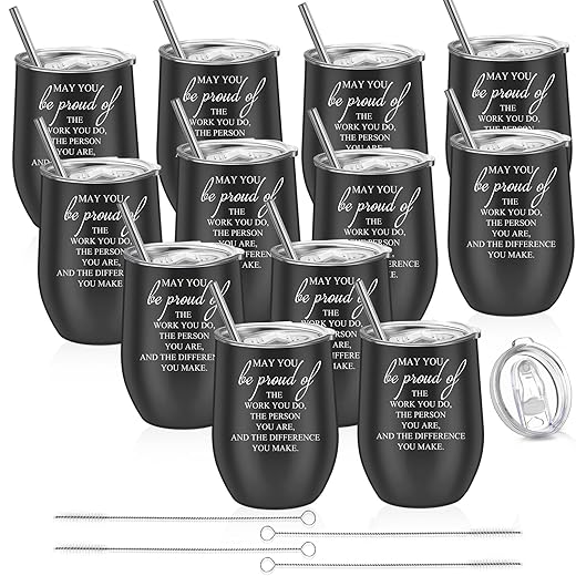 Sieral 12 Pcs Thank You Appreciation Gifts for Employees 12 oz May You Be Proud Tumbler Stainless Steel Inspirational Coworker Mug for Christmas Thanksgiving Day Volunteer (Black)