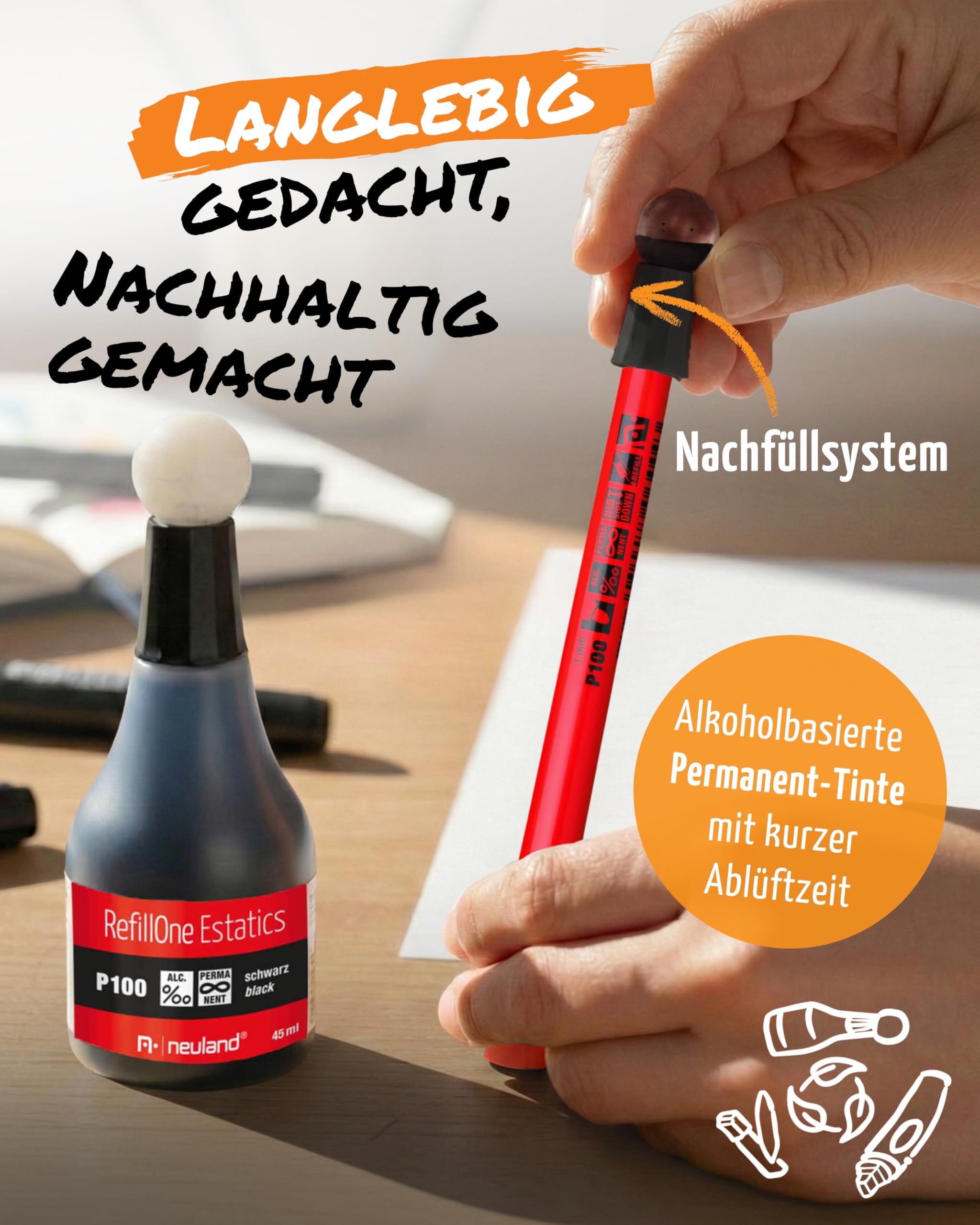 Neuland Estatics Ideenkarten-Set I Schwarze Permanentmarker No.One Estatics Keilspitze & FineOne Estatic Rundspitze I Inkl. Moderationskarten je 100 Blätter Large & Medium & 50 Blatt Estatics-Pad