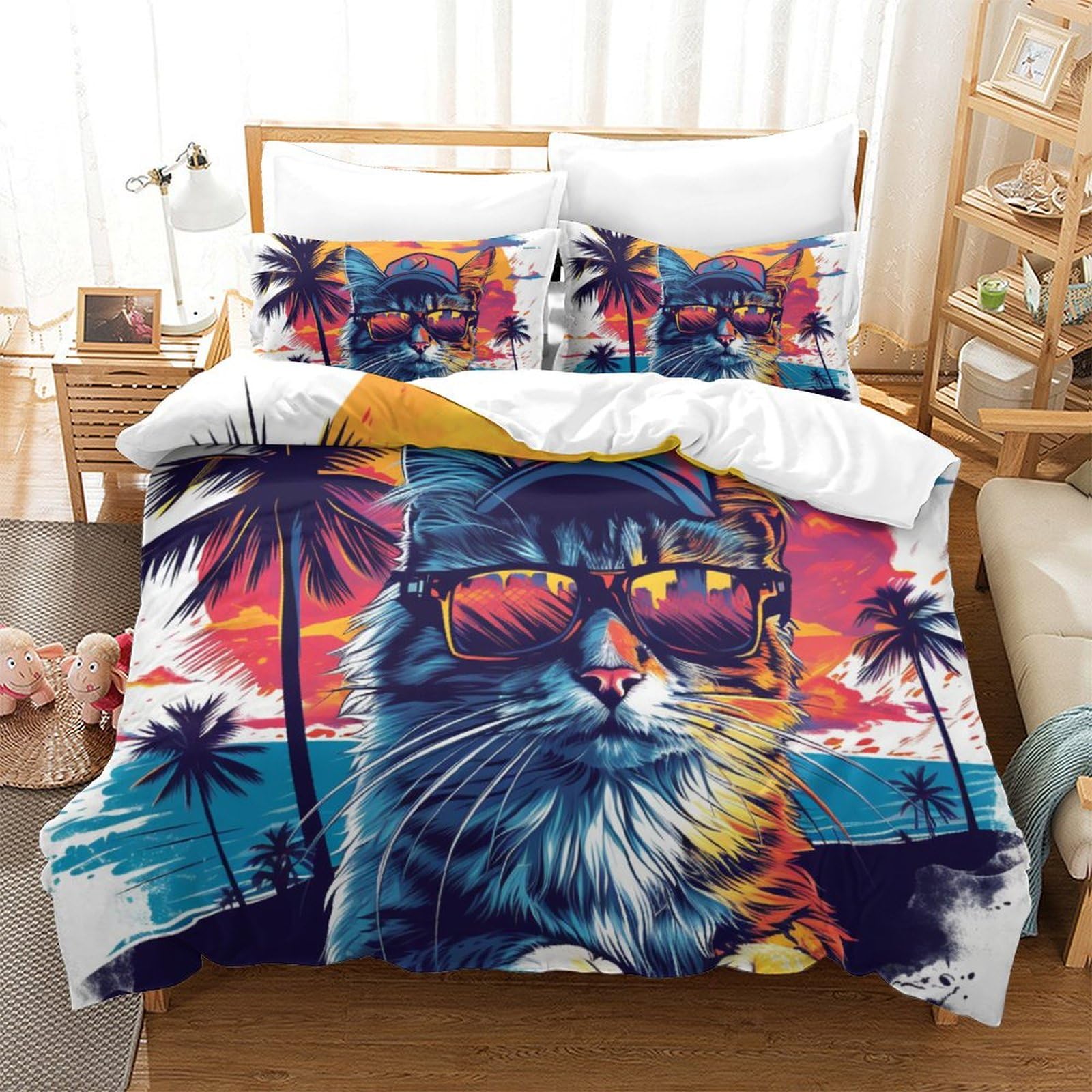 Housse de couette chat 3D en microfibre pour transformer la chambre des enfants et adolescents