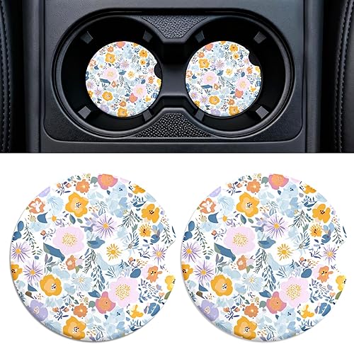 Miniatura 28 de Portavasos de cerámica para automóvil, paquete de 2 unidades, posavasos absorbentes antideslizantes de 2.56 pulgadas con base de corcho y muesca sea