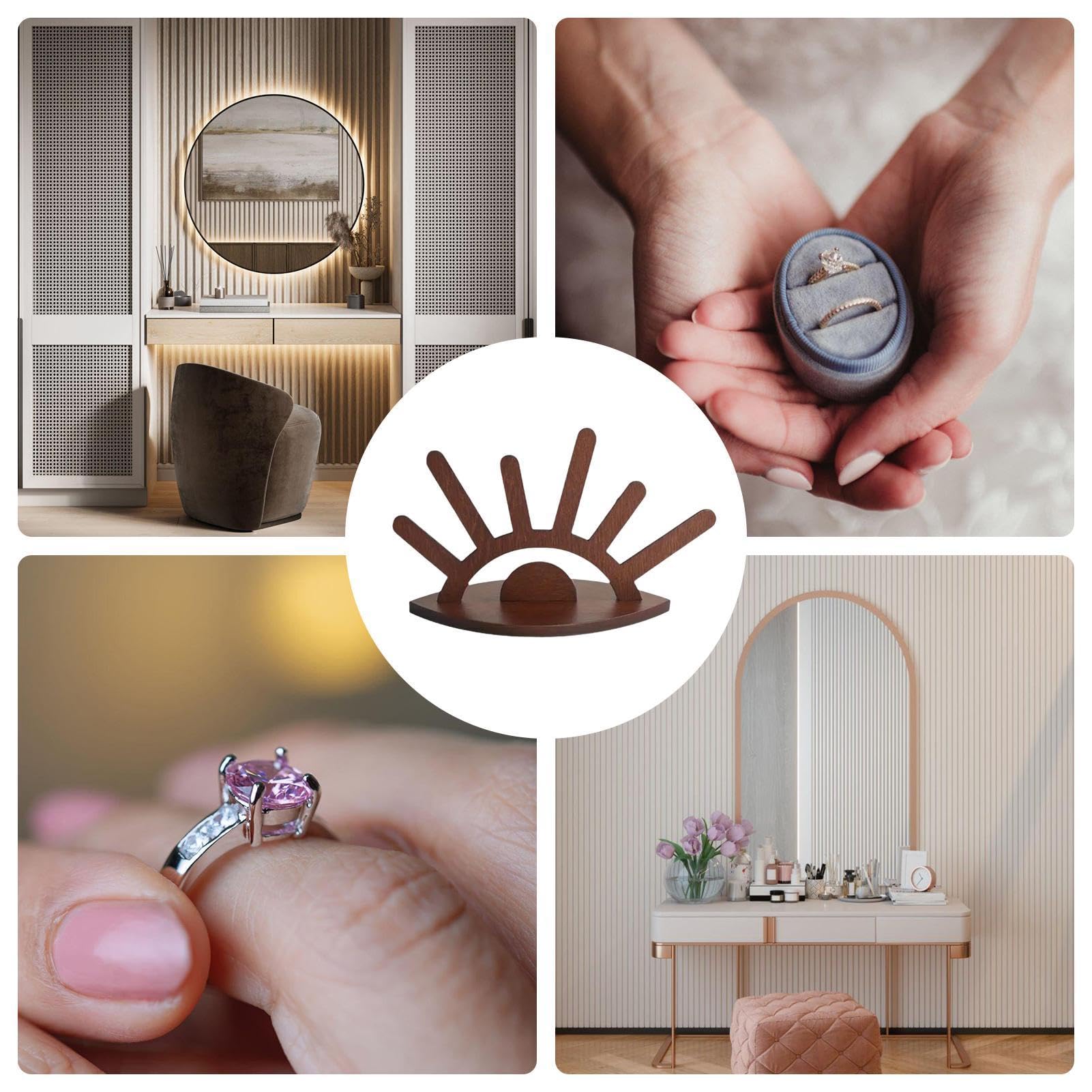 Porta-Anelli In Legno Con Design Malocchio - Espositore Per Gioielli Con 6 Supporti, 5.7x4.1 Pollici - Foto 10