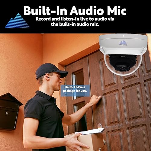 Miniatura 5 de Montavue Cámara de seguridad PoE Smart Vandal Dome de 4MP 2K con clasificación para interiores y exteriores, micrófono integrado y detección de