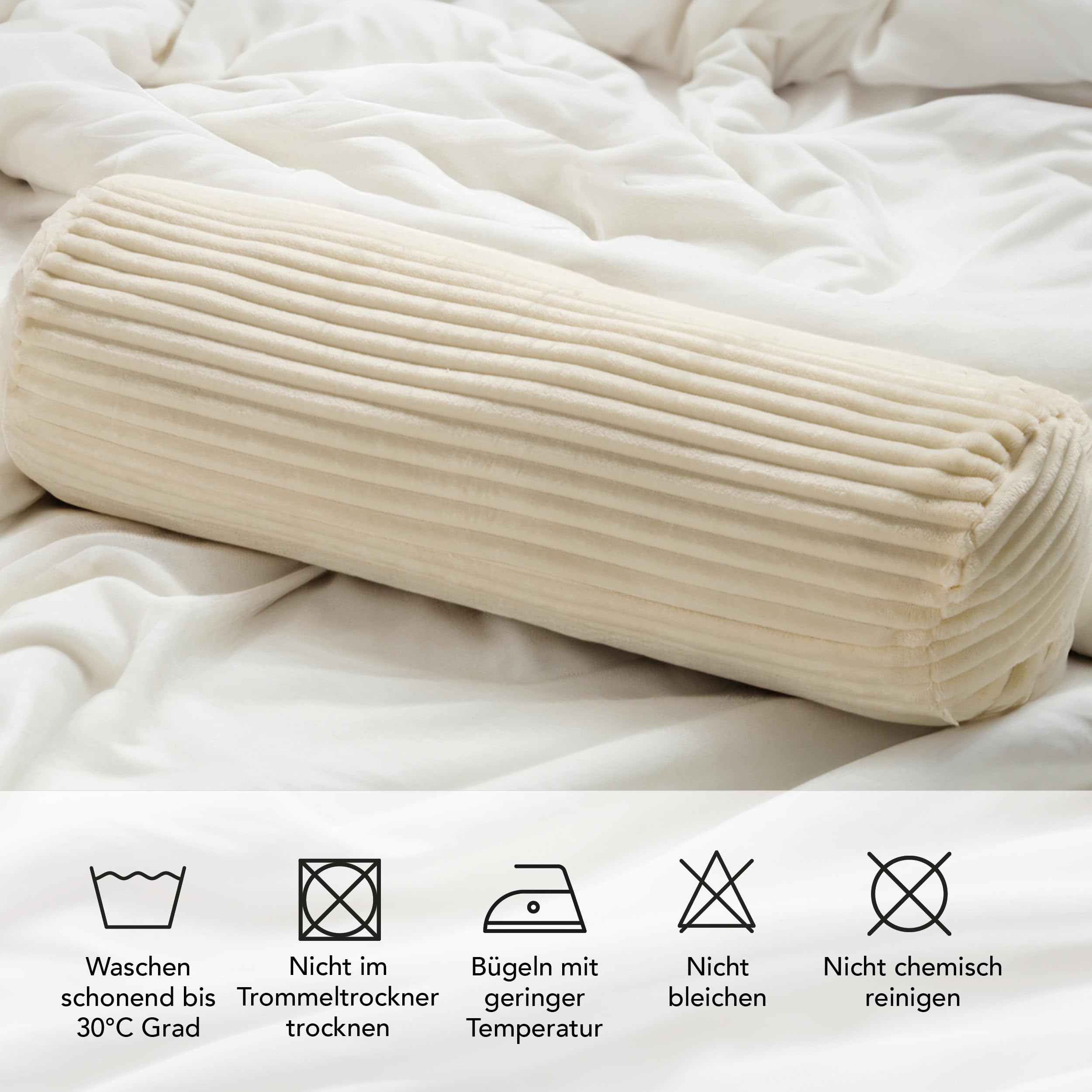 Como Dekokissen 4er-Set Kissenrolle Cordoptik Creme 22 x 70 cm, für Zuhause | Polyesterfüllung, Bezug abnehmbar inkl. Innenkissen, Sofakissen Nackenstütze für Wohnzimmer Schlafzimmer, praktisch