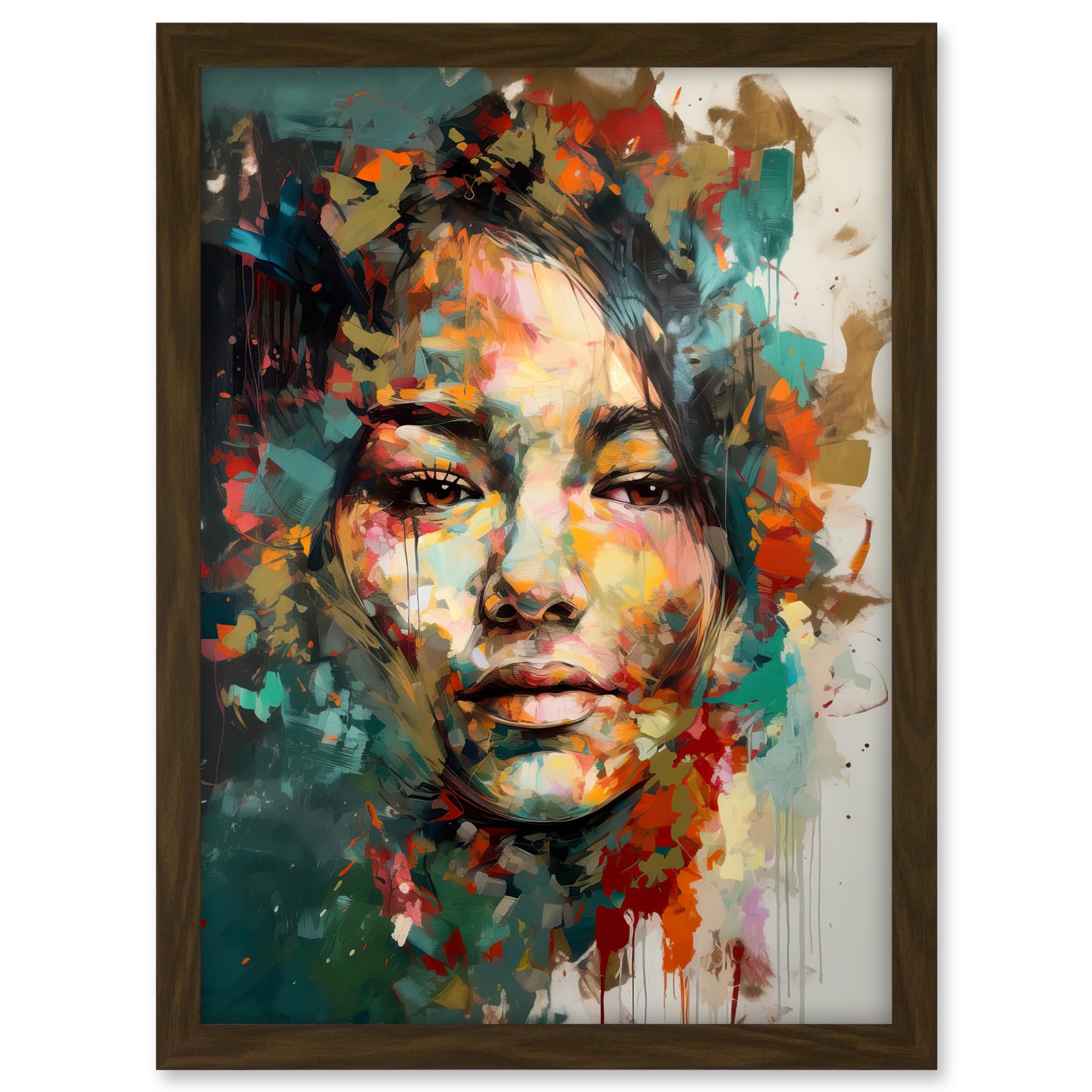 Artery8 Sad Young Woman Face Beauty Portrait Multicoloured Artwork Framed A3 Wall Art Print