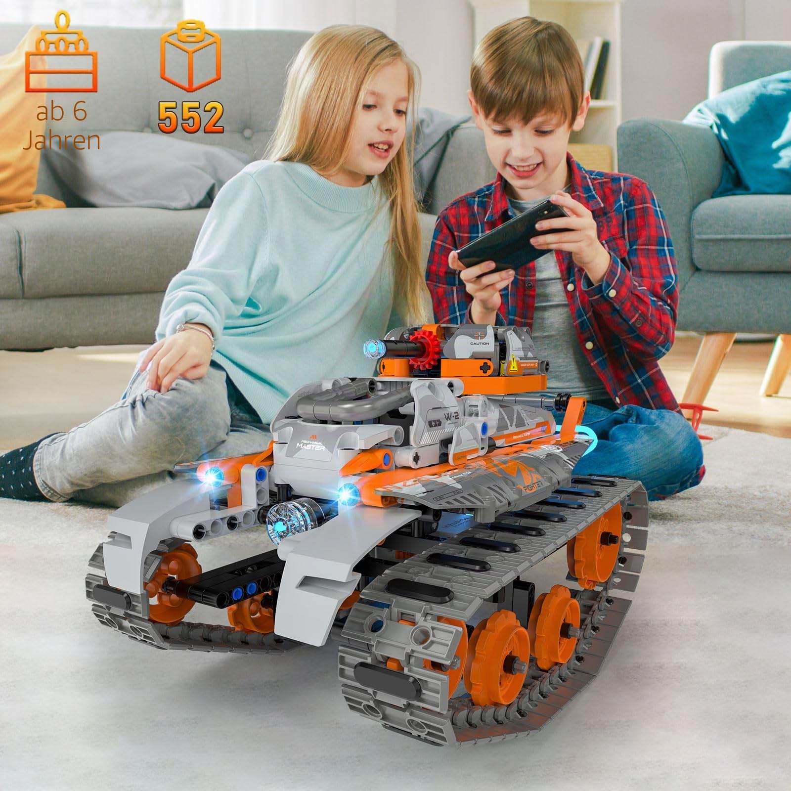 Technik Roboter Kinder für Jungen, 5-IN-1 Technik Bauspielzeug für Kinder mit App-Fernsteuerung, Panzer/Auto/Roboter Programmierbares Bauspielzeug, Geschenke für Jungen und Mädchen ab 6+ Jahren