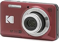 Kodak PIXPRO FZ55-RD 16MP 5X Optical Zoom Camera, 28mm Wide Angle Lens, 1080p HD Video Vlogging Point & Shoot (Red)