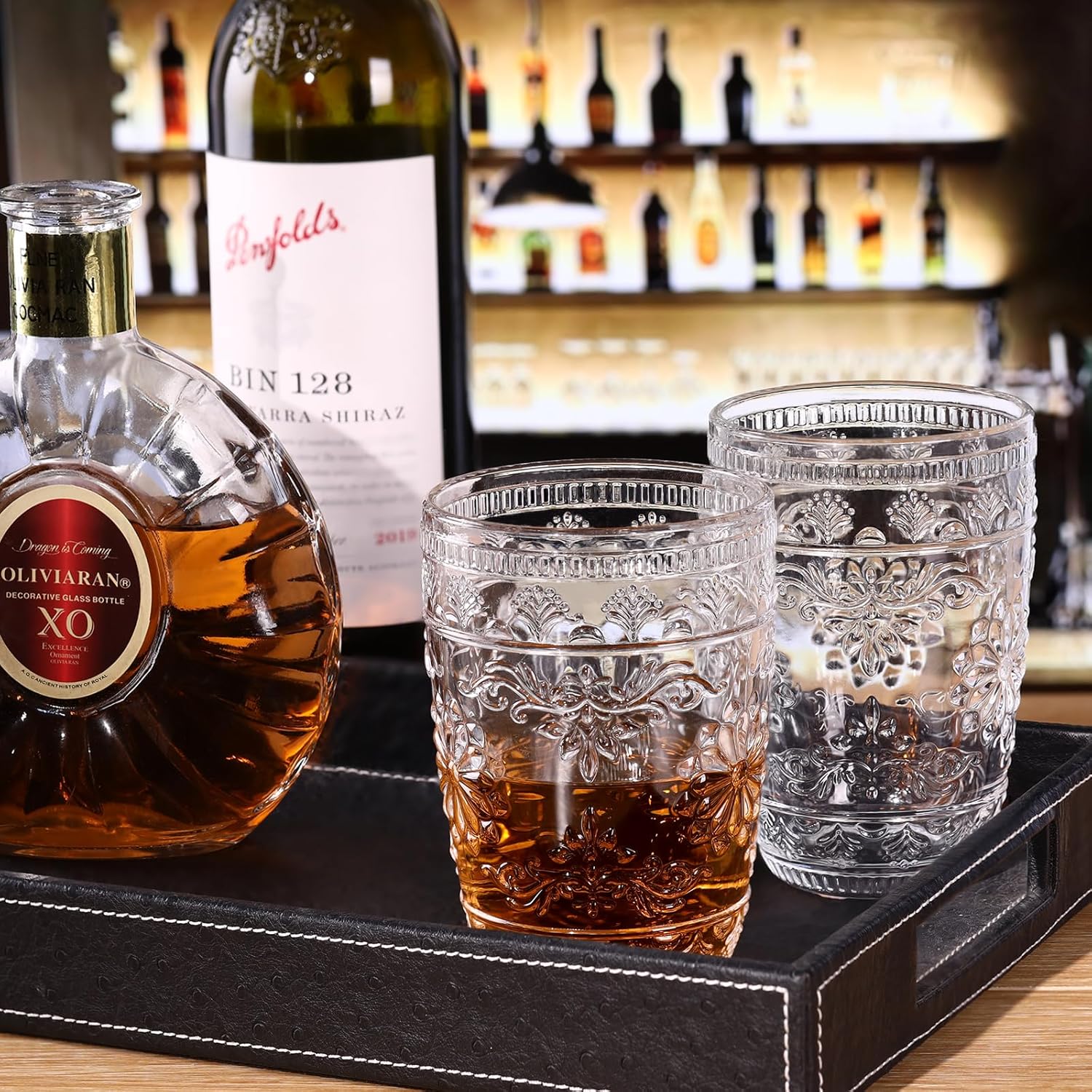 abrwyy Glasses Drinking Set, Drinking Glasses Set of 6, Water Glasses, Glass Cups Set, Vintage Glassware, 14oz Glass Cups, Clear Drinking Glasses for Home Party Wedding
