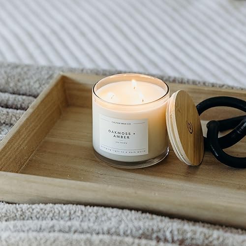 Miniatura 6 de Calyan Wax Co. Oakmoss & Amber - Vela perfumada de 3 mechas 43 horas de combustión Velas de soja de lujo de 3 mechas Velas de cera de soja no
