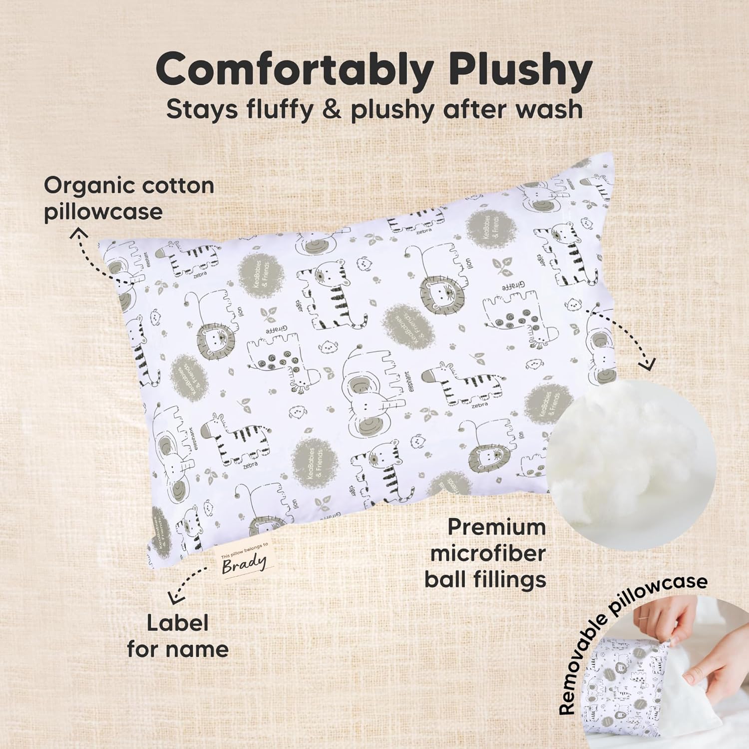 KeaBabies Mini Toddler Pillow with Pillowcase - 9x13 My Little Dreamy Travel Kids Pillow for Sleeping, Toddler Bed, Small, Tiny, Cotton Pillowcase, Soft & Breathable, Kids 2-4 Years Old