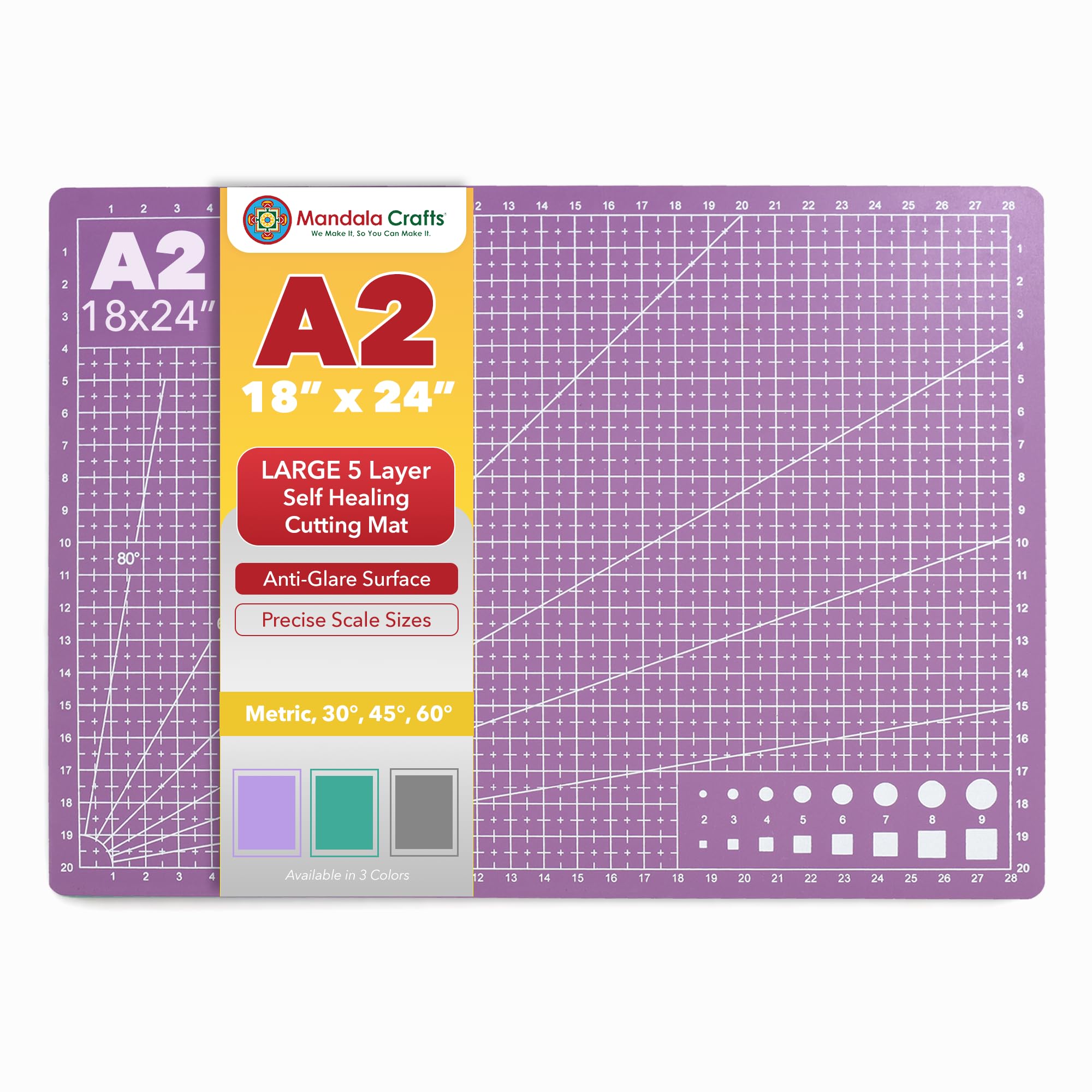 Mandala Crafts Self-Healing Cutting Mat, Purple Pink 18" x 24" – A2 Large Double-Sided 5-Ply Rotary Cutting Board for Sewing, Quilting, Fabric, Leather, Craft, and Scrapbooking