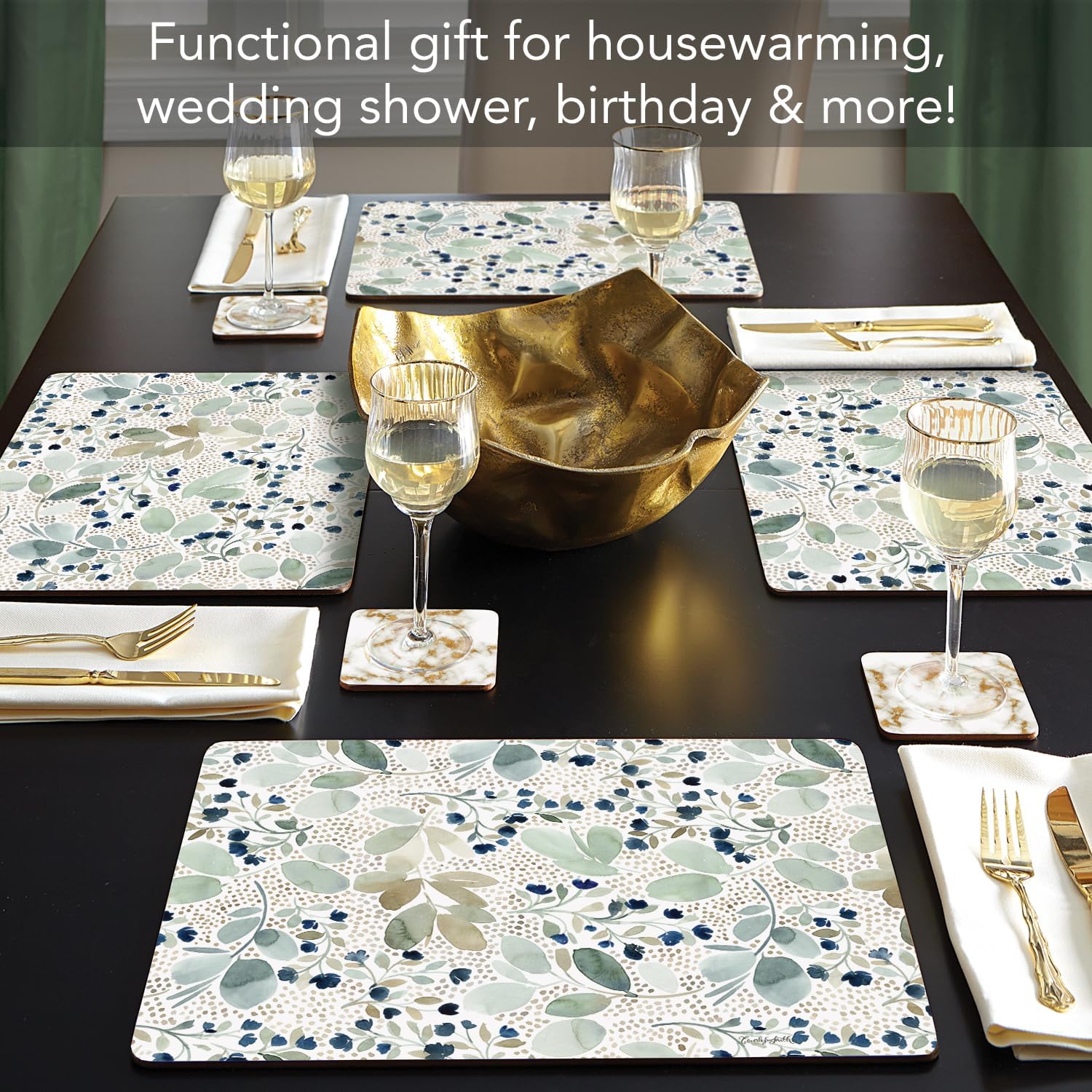 CounterArt Blooming Soon Boxed Set of 4 Premium Hardboard Placemats Decorative Heat Tolerant and Easily Wipes Clean