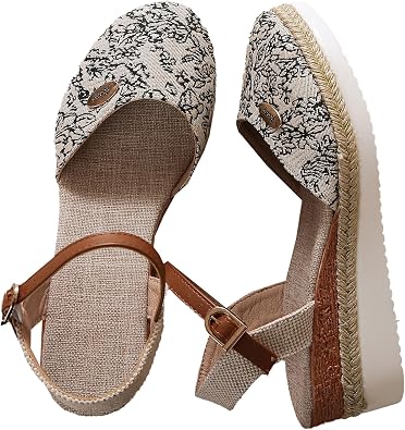 Obosoyo Women Closed Toe Espadrille Wedge Sandals 2026 Summer Ankle Strap Jute Sole Sandals Buckle Closure