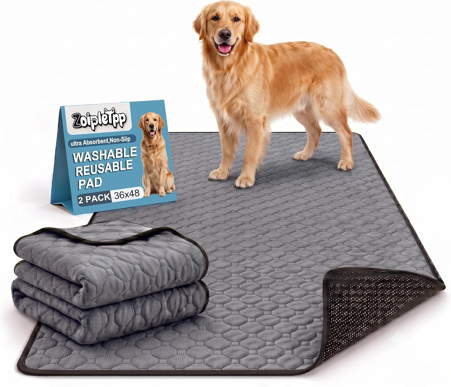 Washable & Reusable Pee Pads for Dogs (Grey,36x48,2 Packs)