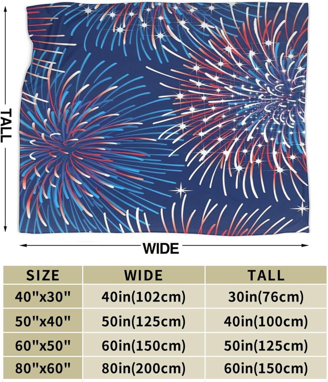 Patriotic Fireworks Blanket Super Soft Flannel Blanket Comfy Cozy Throw Blanket Couch Lightweight Blankets for Living Room Bedroom 80"x60"