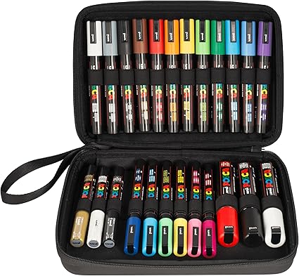 Posca - Rotuladores, 24 unidades, en estuche, adecuados para muchas superficies, diferentes puntas y colores, multicolores