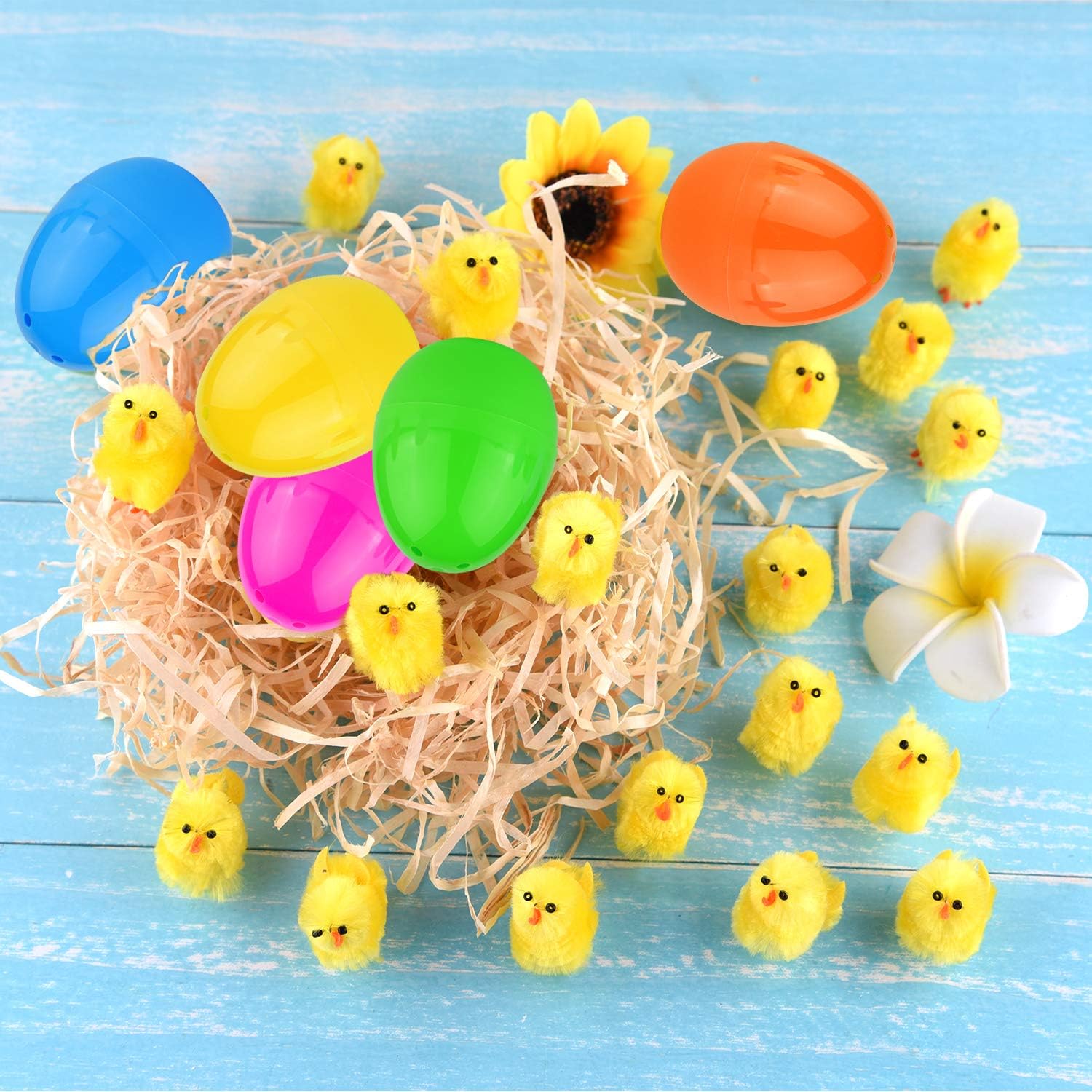 TUPARKA 36Pcs Easter Eggs with 36Pcs Easter Chicks Mini Fully Chenille Easter Chicks Easter Basket Stuffers for Easter Party Favors, Easter Egg Hunt(for Age 3+)