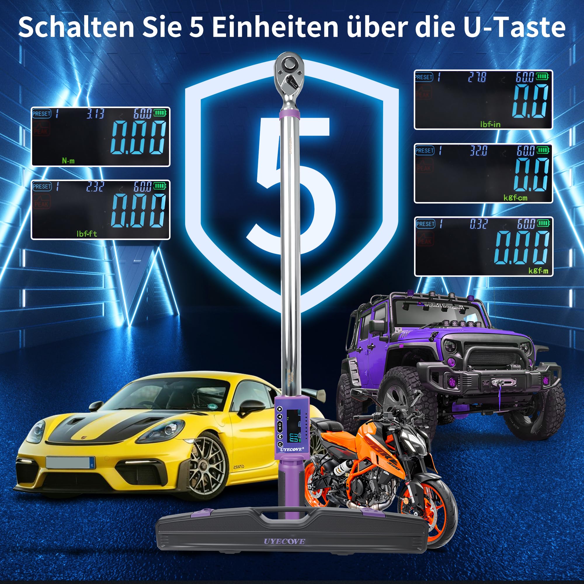 Digitaler Drehmomentschlüssel 1/2 Antrieb, 20-400Nm, ±2% Hohe Genauigkeit Digitaler Drehmomentschlüssel, mit Vibration, Buzzer und LED-Alarm
