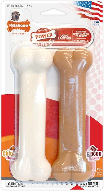 Nylabone 2 x Dura Chew Extreme Tough Dog Chew Toy Bones, 1 Bacon & 1 Chicken, Medium, For Dogs Up To 16 kg