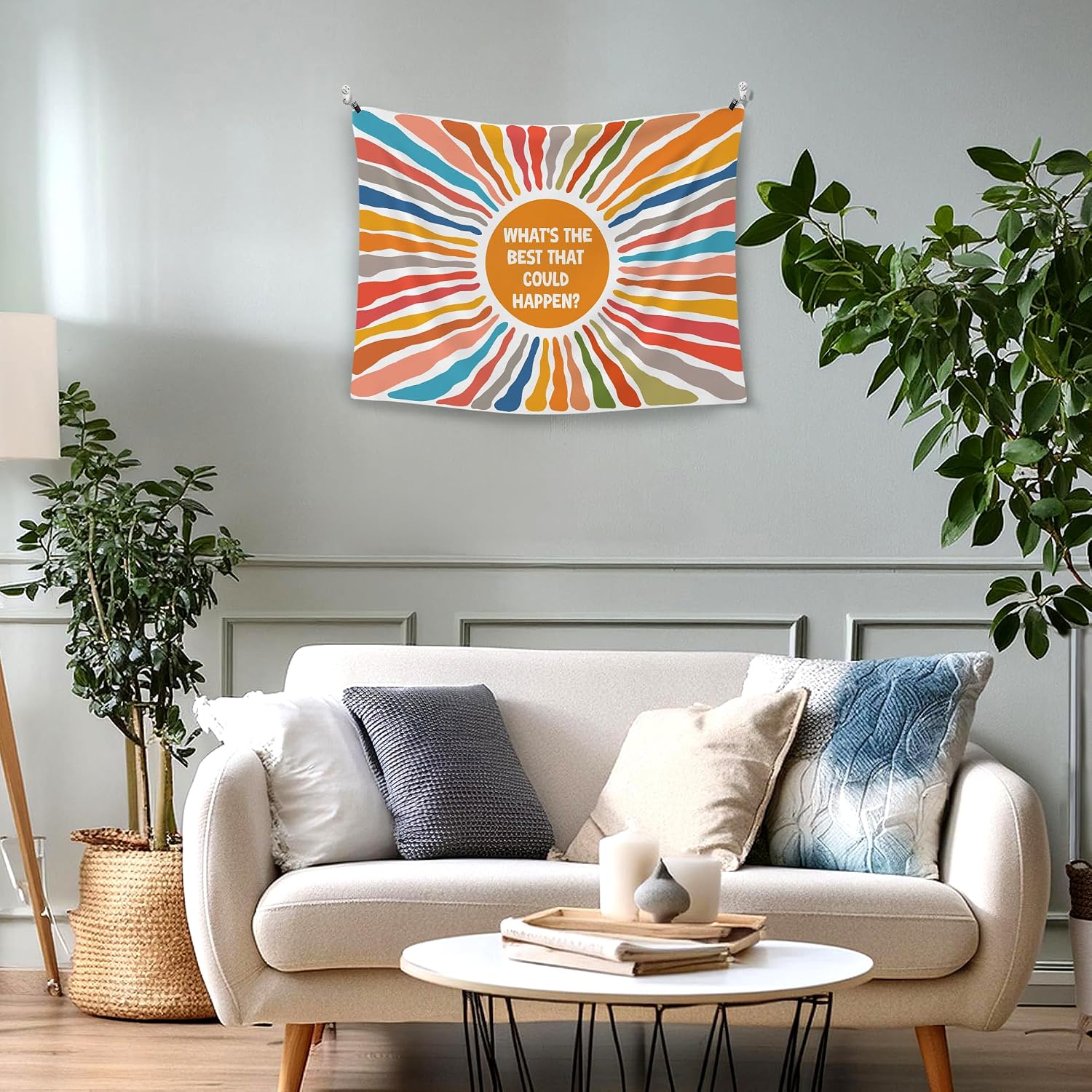 WAITPI Boho Abstract Sunshine Inspirational Hanging Wall Tapestry Banner for Bedroom, What's the Best That Could Happen Motivational Wall Decor Tapestry Banner for Home Living Room Office, 40x30in image 2
