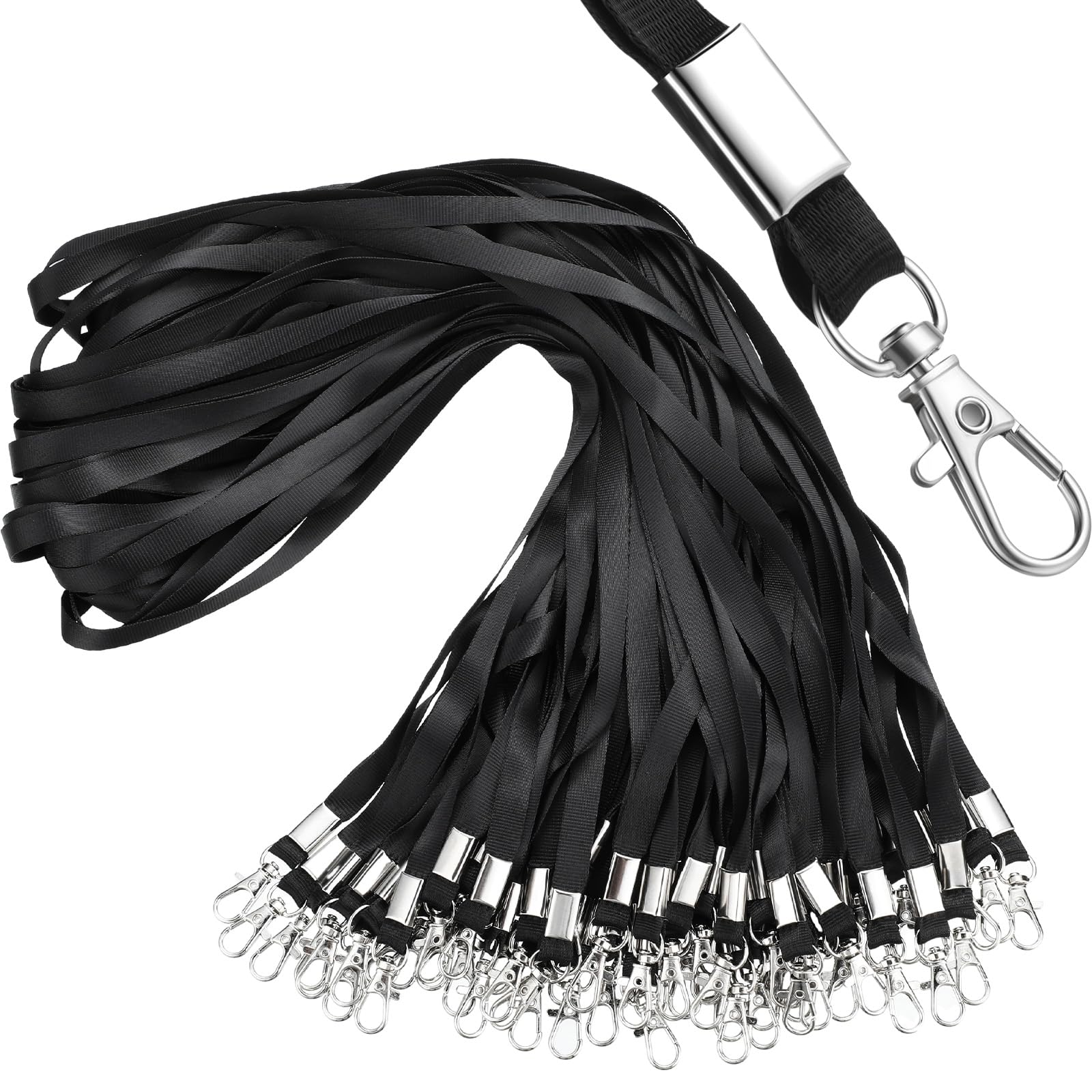 E&EY 100 Pack Lanyards Bulk for id badges Badge Holder Lanyard Flat Nylon Clip Swivel Hooks