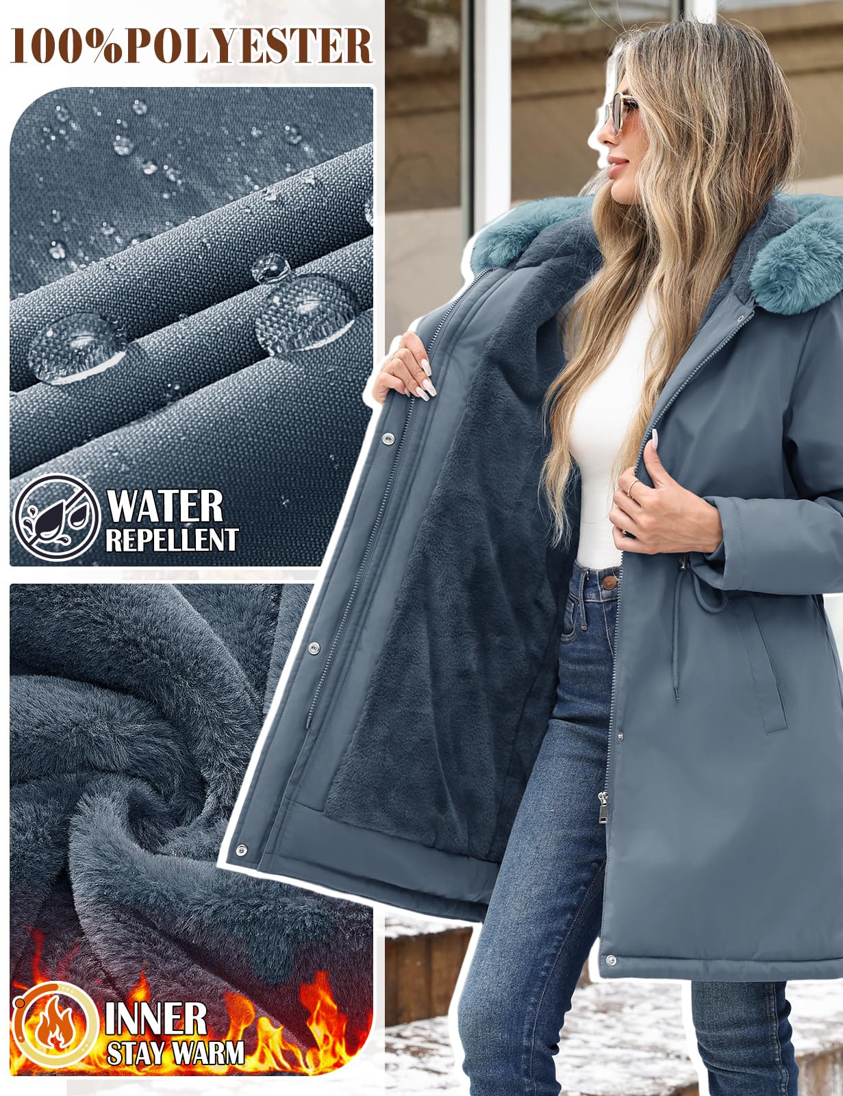 Cappotto Donna Lungo Invernale Caldo Parka Elegante Giacca con Cappuccio Giubbino Imbottito Autunno Invernali Giubbotto Casual Giacca Pile Outwear con Tasche Cappuccio Rimovibile in Pelliccia
