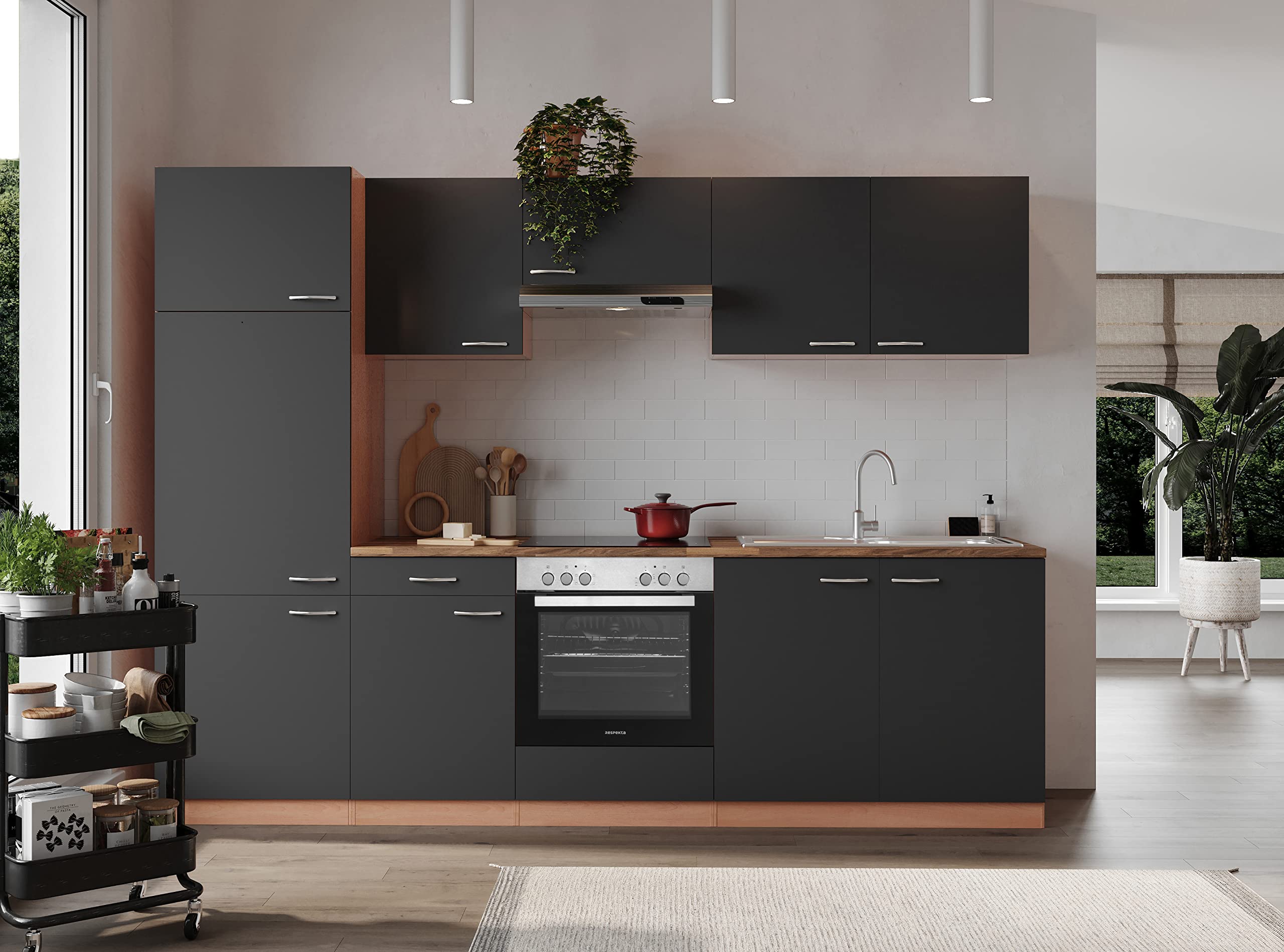 respekta Küchenzeile Gerda KB270BGEC Grau 270 cm Breite mit Elektrogeräten
