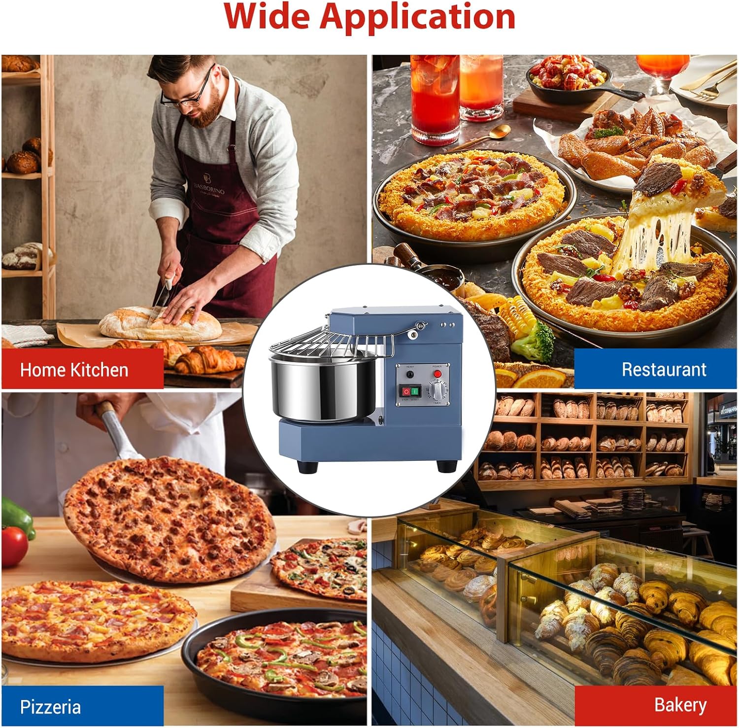 GarveeHome 10.5 QT Commercial Dough Mixer, 650W Dual Rotating Dough Kneading Machine with Food-Grade Stainless Steel Bowl, Security Shield & Timer, Commercial Food Mixer for Restaurant Pizzeria
