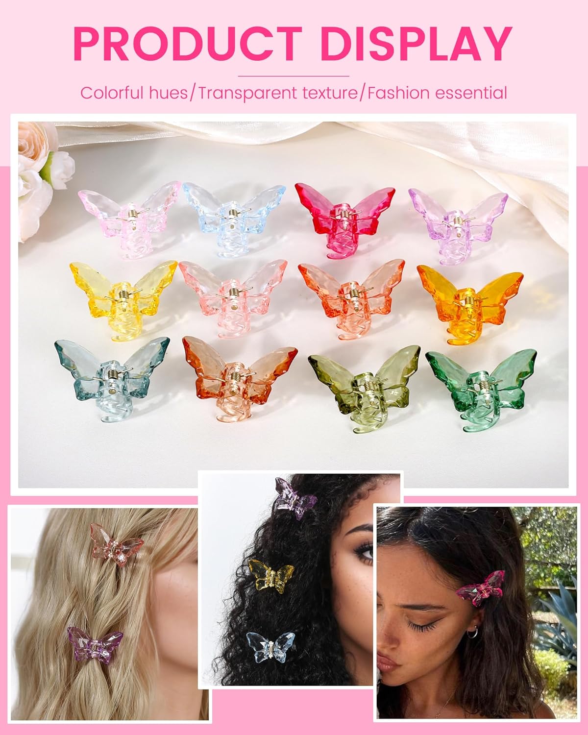 NAISIER Hair Claw Clips Jaw Clips 1.8 inch Clear Butterfly Hair Accessories for Girls and Women (Small sized, 24 pack) - Image 3