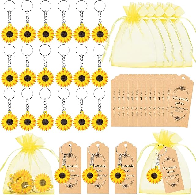 BeYumi Sunflower Thank You Set20p Party Favors Include Keychains Organza Bags Thank You Kraft Tags Cutie Ornament Sunflower Party Supplies for Birthday Summer Theme Party Bridal Wedding Baby Shower