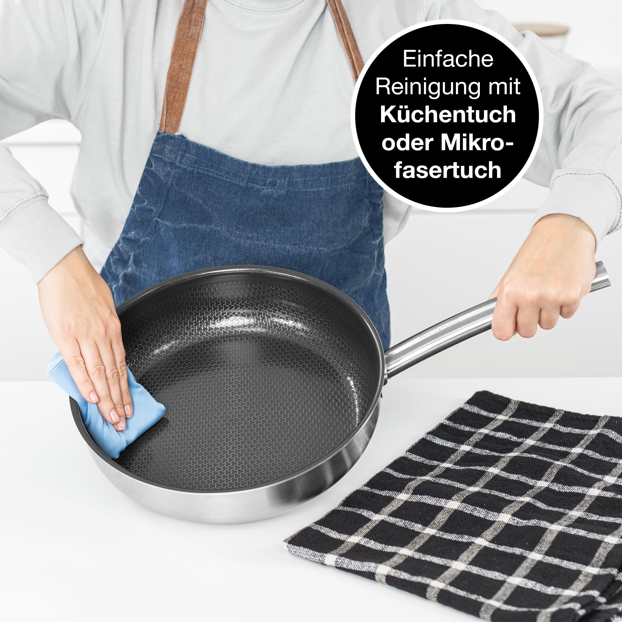 Moritz & Moritz Antihaft Pfanne 28 cm Induktion - Bratpfanne 28cm mit Keramikbeschichtung & Wabenstruktur - Edelstahlpfanne mit hohem Rand - Ideal für alle Herdarten & zum Kochen, Braten, Schmoren