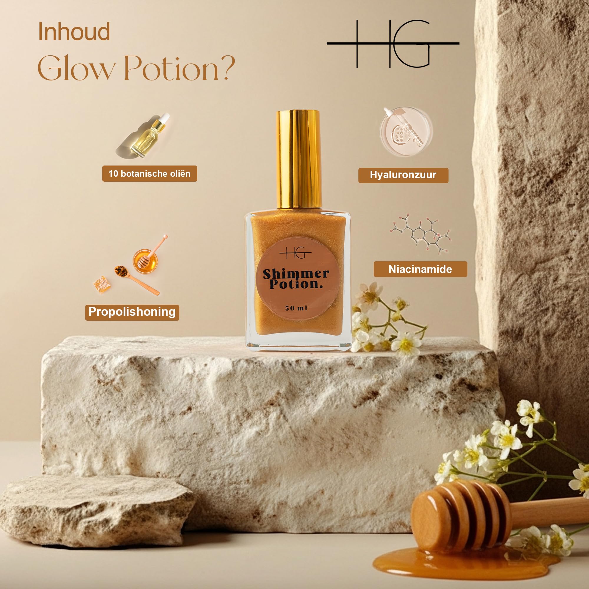 Shimmer Potion Suchy Olejek miodowy, nawilżający i błyszczący olejek do ciała i twarzy (brązowy odcień, 50 ml)