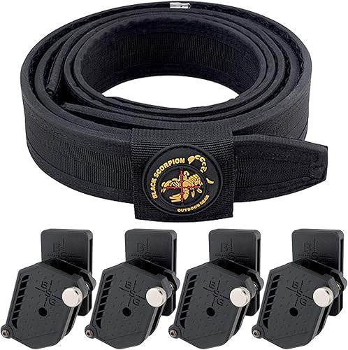 Black Scorpion Outdoor Gear Plataforma de competencia - 1 cinturón resistente, 4 bolsas de revistas de doble pila IPSC, USPSA, aprobadas para 3