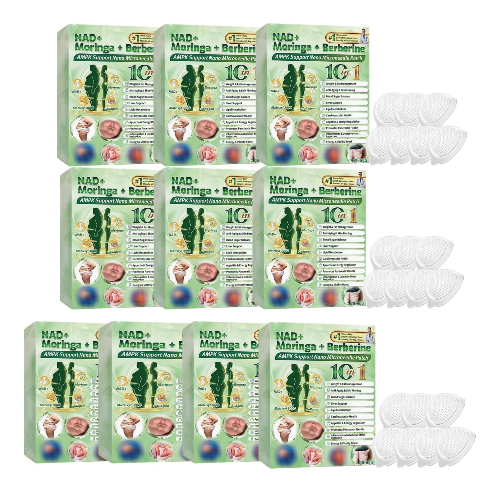 Moringa & Berberine 10-IN-1 Advanced Nano Microneedle Plaster Naturalne składniki, delikatna dla skóry naturalna łatka do pielęgnacji dla mężczyzn i kobiet