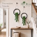 Der Rose 2Pcs Fake Hanging Plants for Bathroom Wall Decor and Wall Art | Wall art-style faux hanging plants for bathroom, living room, kitchen and office wall decor, with 2 black pots and ropes.