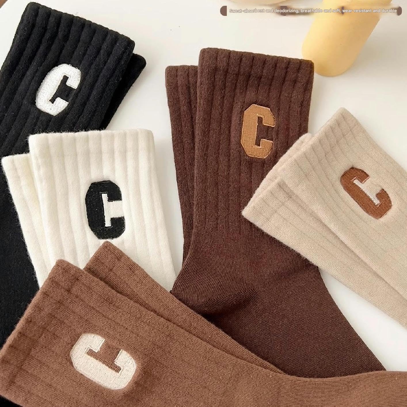 Calzini 5 Paia di Calzini per Donne, Tubo Medio, Primavera E Stile Autunno, Cotone Puro, Deodorazione, Calzini da Donna con Lettere C Carine-5 Coppie Miste-codice Medio