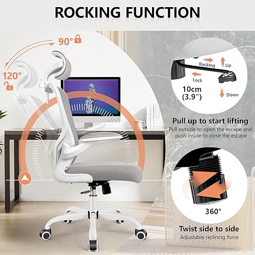 Miniatura 7 de FelixKing Silla de oficina con reposacabezas, silla de escritorio ergonómica con ruedas, cómoda silla giratoria para tareas con soporte lumbar