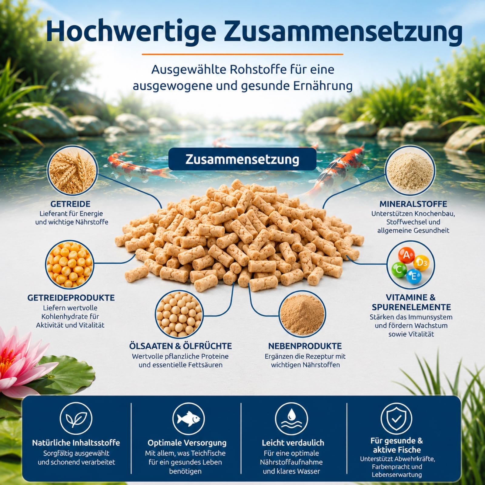 Bâtons de nourriture pour poissons de bassin - 75 l - Pour poissons caroïs rouges et poissons de bassin - Aliment complet flottant avec vitamines faciles à digérer - Bâtons de bassin de jardin pour