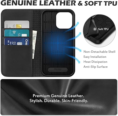 Miniatura 8 de SHIELDON Funda para iPhone 14 Pro Max 5G de 6.7 pulgadas, funda de cuero genuino tipo cartera con tapa con bloqueo RFID, ranuras para tarjetas,