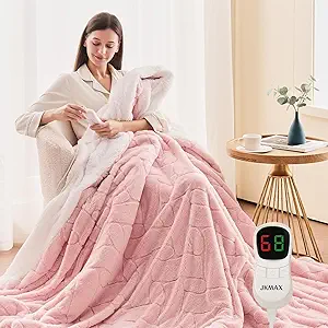 Heated Electric Blanket- Electric Throw Blanket 84"x90" for Bed- Heated Blanket with 5 Heating Levels& 4 Hours Auto Off for Couch Home Office - Soft Sherpa Heating Blanket for Full Body(Pink)