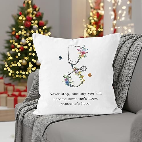 Miniatura 3 de Future Nurse Doctor Gifts - Fundas de almohada de 18 x 18 pulgadas, regalos de agradecimiento para enfermera, estetoscopio floral, fundas de