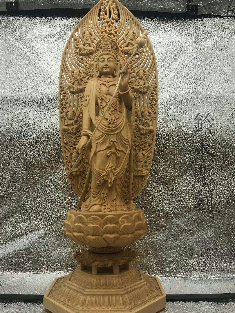 Amazon｜極上の木彫観音菩薩立像 木工細工 供養品 木製仏像 祈る厄除 