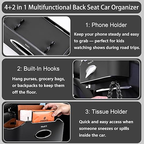 Miniatura 2 de Mu&Ti Organizador de asiento trasero para automóvil, 4+2 en 1, caja de almacenamiento multifuncional para asiento trasero de automóvil con 2