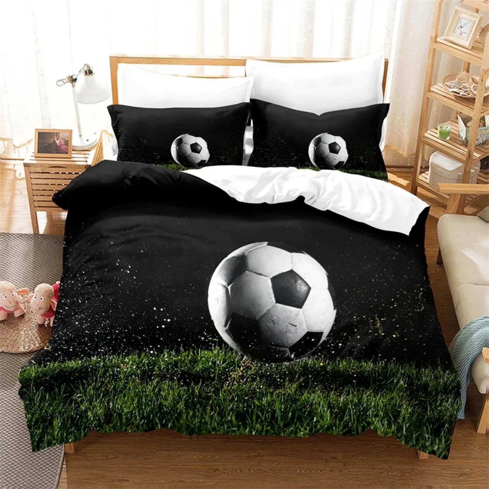 Housse de couette football 155x200cm pour lit de garçon avec deux taies
