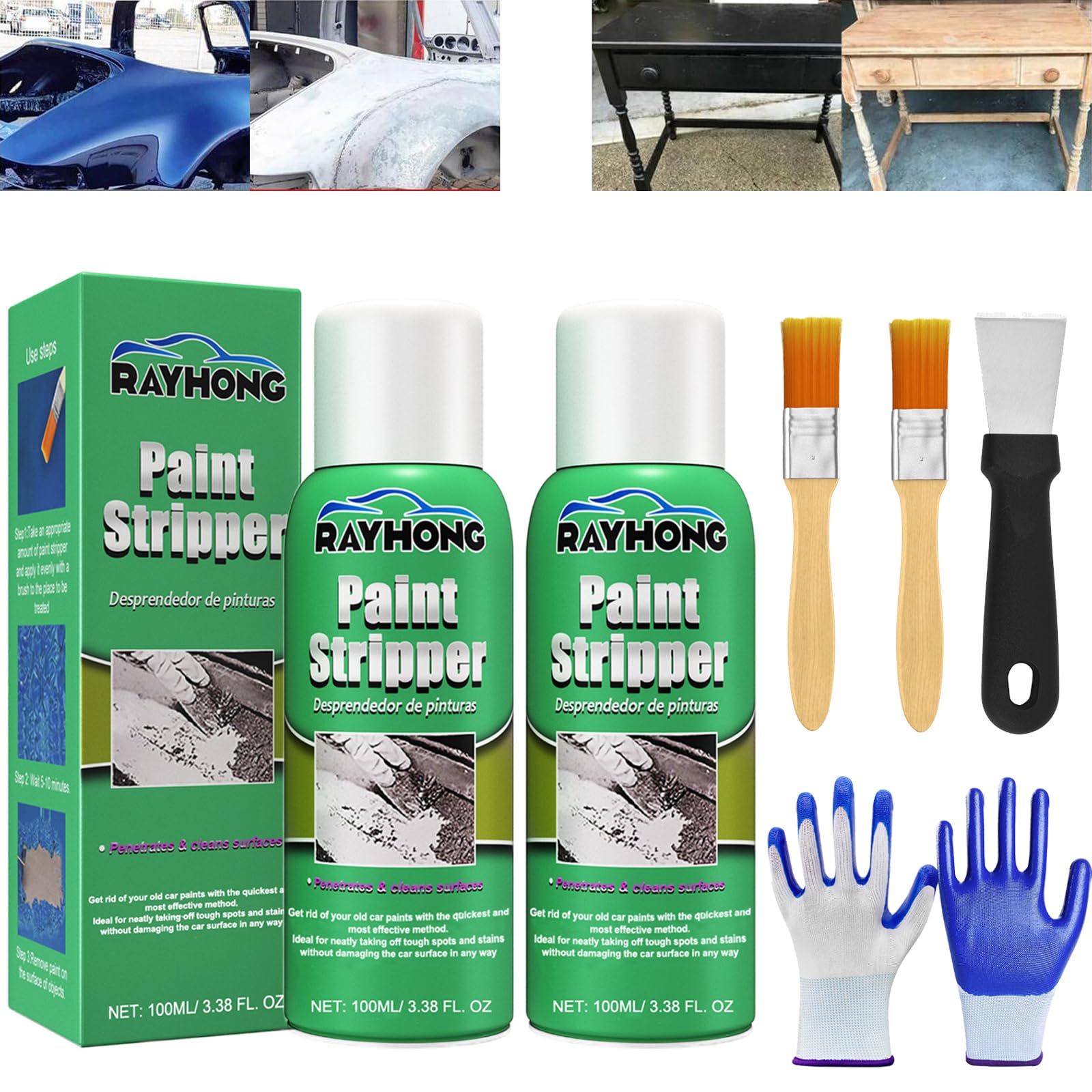 Rayhong Paint Stripper, Rayhong Efficient Paint Stripper, High Efficiency Paint Remover for Metal Surfaces, Strong Paint Remover for Wood, Metal, Masonry, Plaster, Tile (2Pcs)