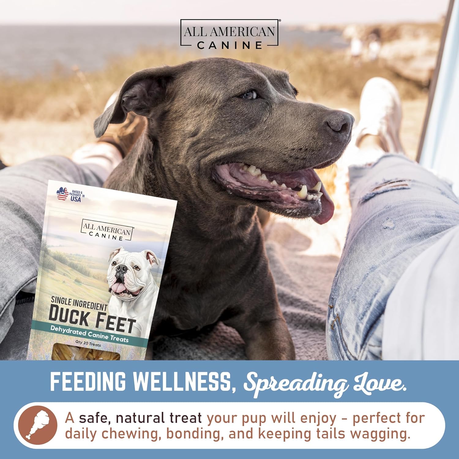 All American Canine 20 Natural Duck Feet Dog Treats – Single Ingredient, Dehydrated & Digestible – Crunchy, Low-Fat, High-Protein Chew for Joint Support & Dental Health – Made in USA