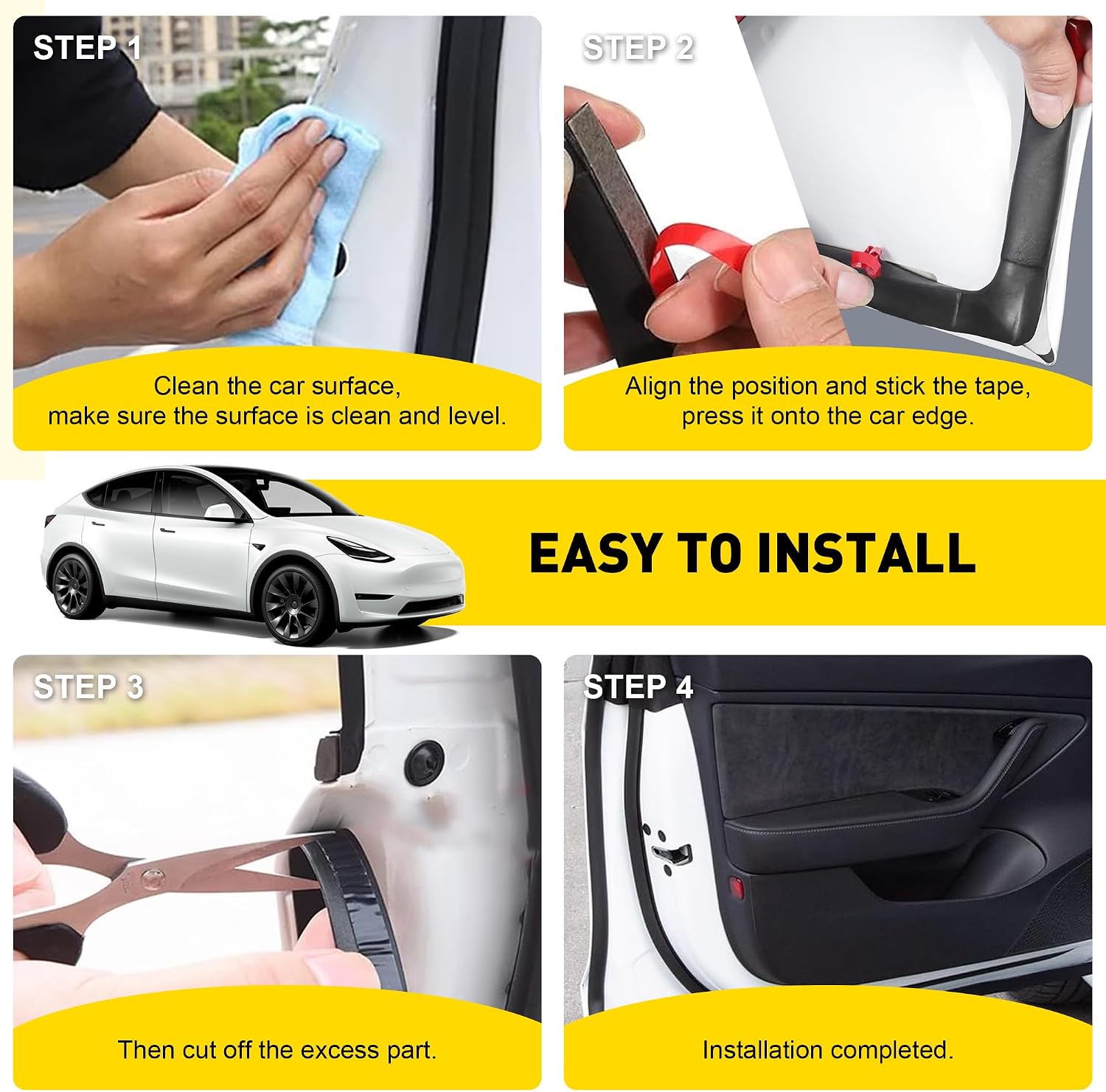 Car Weather Stripping for Tesla Model Y, Soundproof Seal for Wind Noise Reduction, Door & Trunk & A/B Pillar Rubber Seals