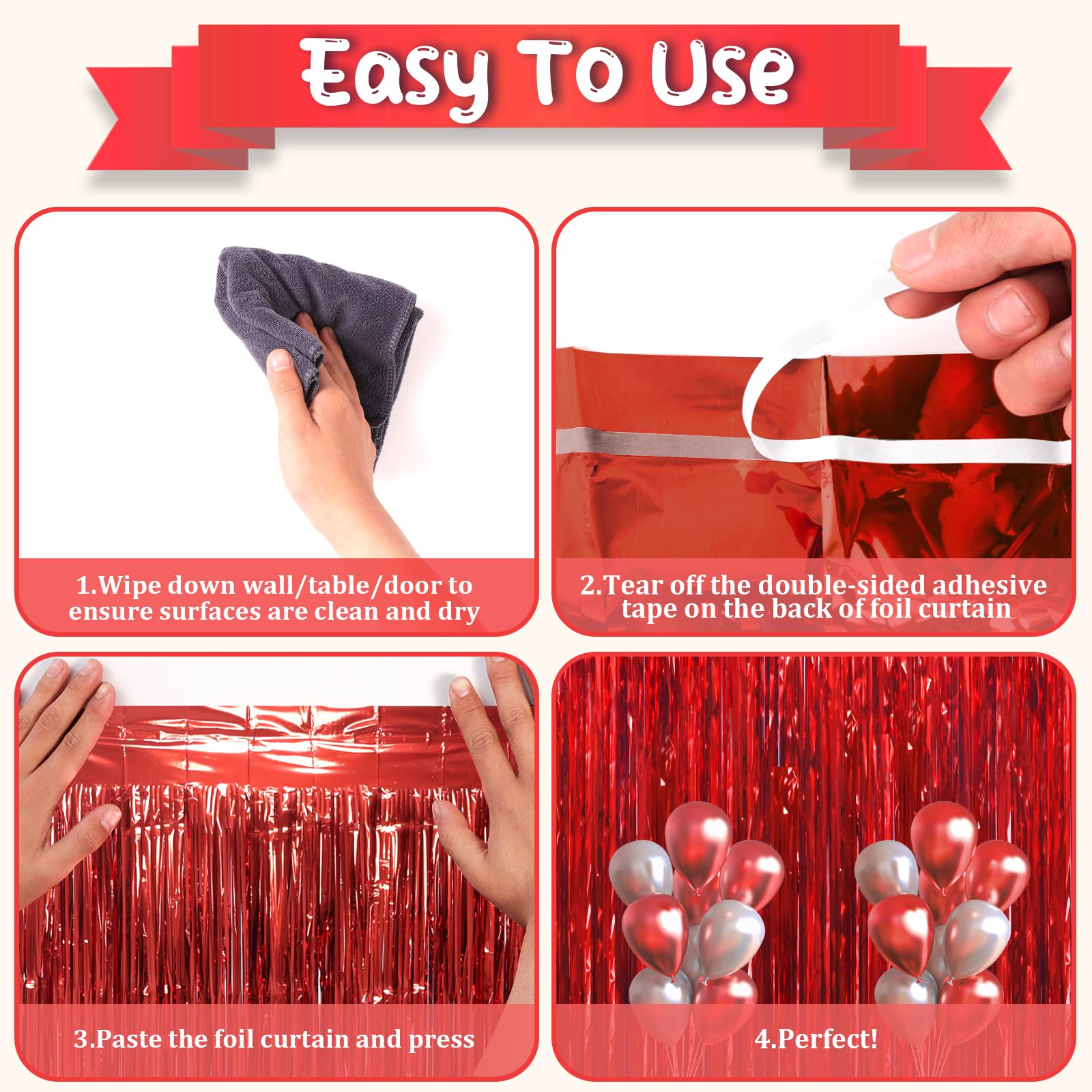 Voircoloria 3.3 x 6.6 ft Foil Fringe Backdrop Curtains, Tinsel Streamers Party Decorations, Fringe Backdrop for Birthday, Baby Shower, Gender Reveal, Graduation (3, Red)
