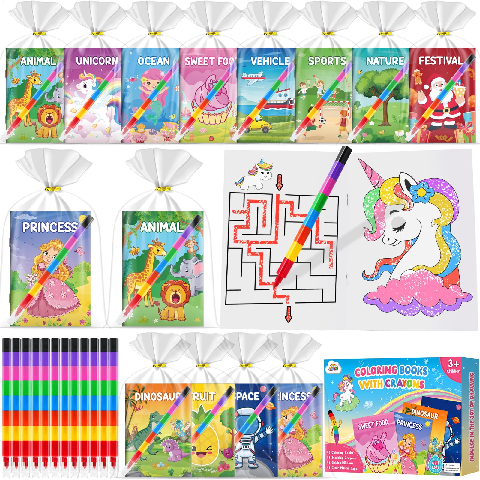 ZMLM Malbücher für Kinder Mitgebsel Kindergeburtstag, Mini Malbuch mit Buntstifte für Basteln Kindergeburtstag Gastgeschenke, Kleine Geschenke für Schüler von 3 bis 12 Jahren(Klassisch 48)