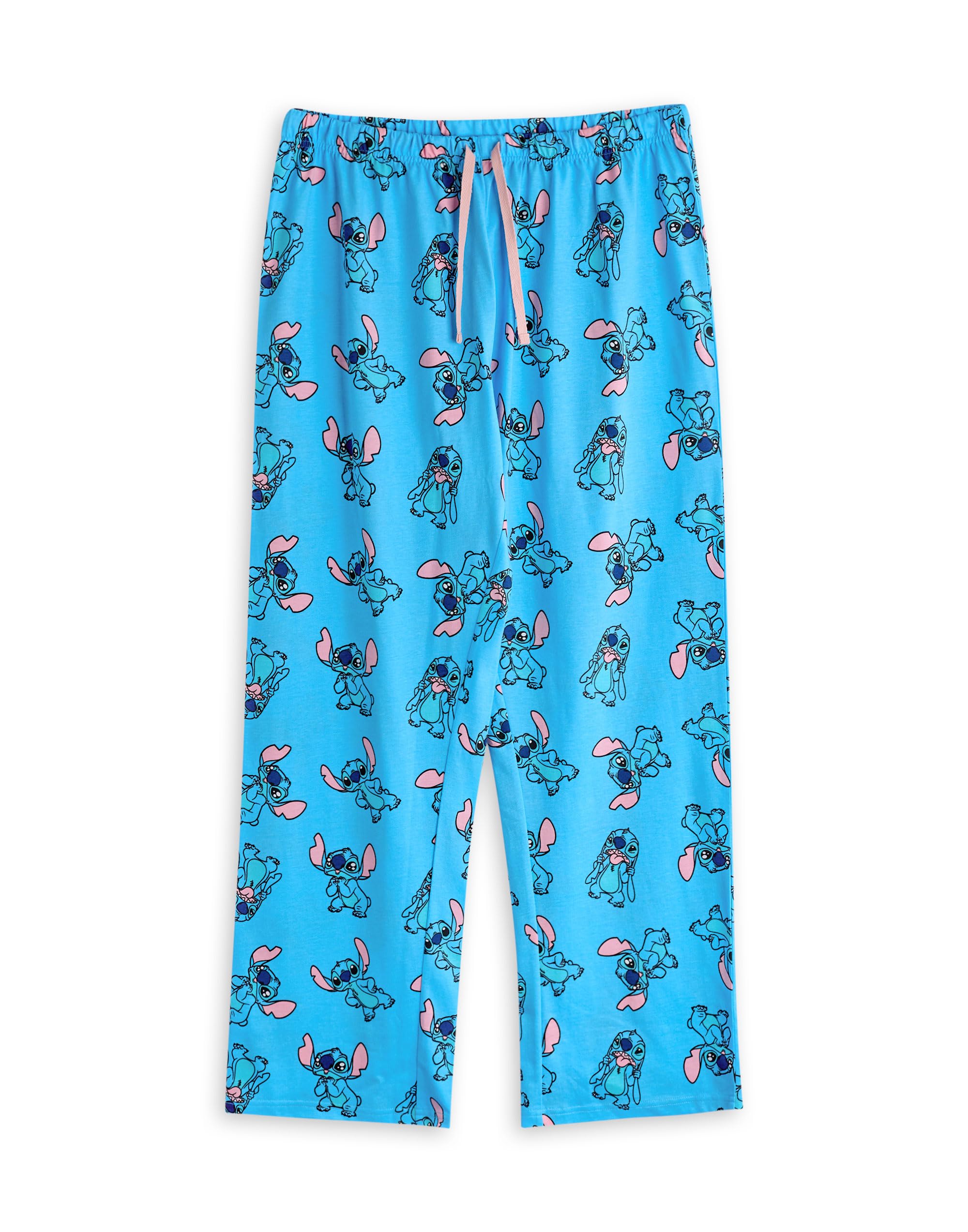 Disney Lilo & Stitch damska piżama zestaw | dorośli ścieg graficzny top z krótkim rękawem i długie nogawki spodnie piżamowe w kolorze niebieskim | damska postać na całej powierzchni bielizna nocna |