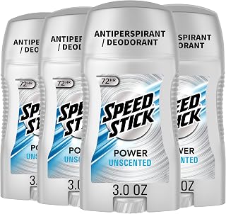 Speed Stick Power Antiperspirant Deodorant for Men, Unscented 72HR Sweat & Odor Protection, 3oz Stick (4 Pack)
